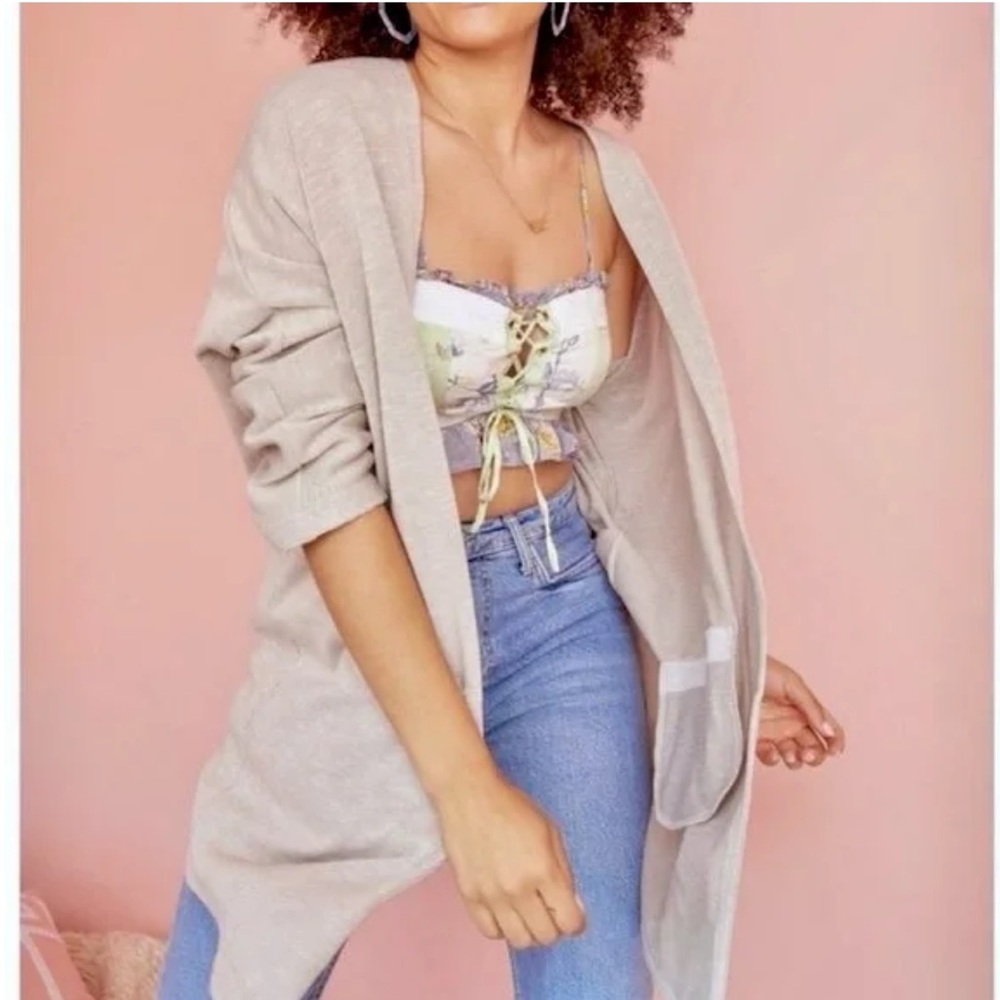 DONNI Anthropologie Sandwash Cardigan OSFM Ribbed Sweater Coat Gray One Size